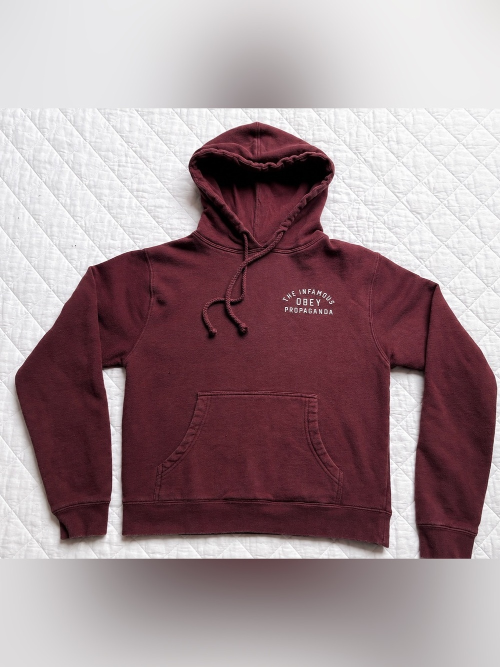 OBEY Propaganda Burgundy Graphic Hoodie Small Streetwear Pullover Sweatshirt​
